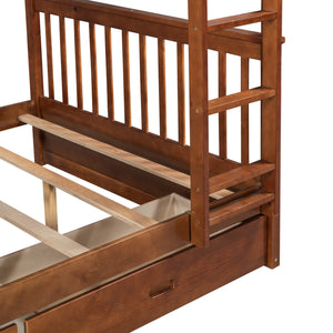 Full-Over-Full Bunk Bed with Ladders and Two Storage Drawers (Walnut)(OLD SKU:LT000365AAD)