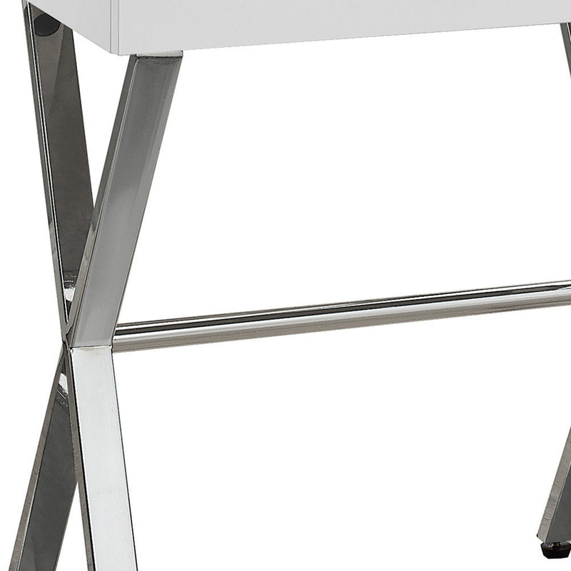 Wood And Metal End Table With Drawer - Silver And White