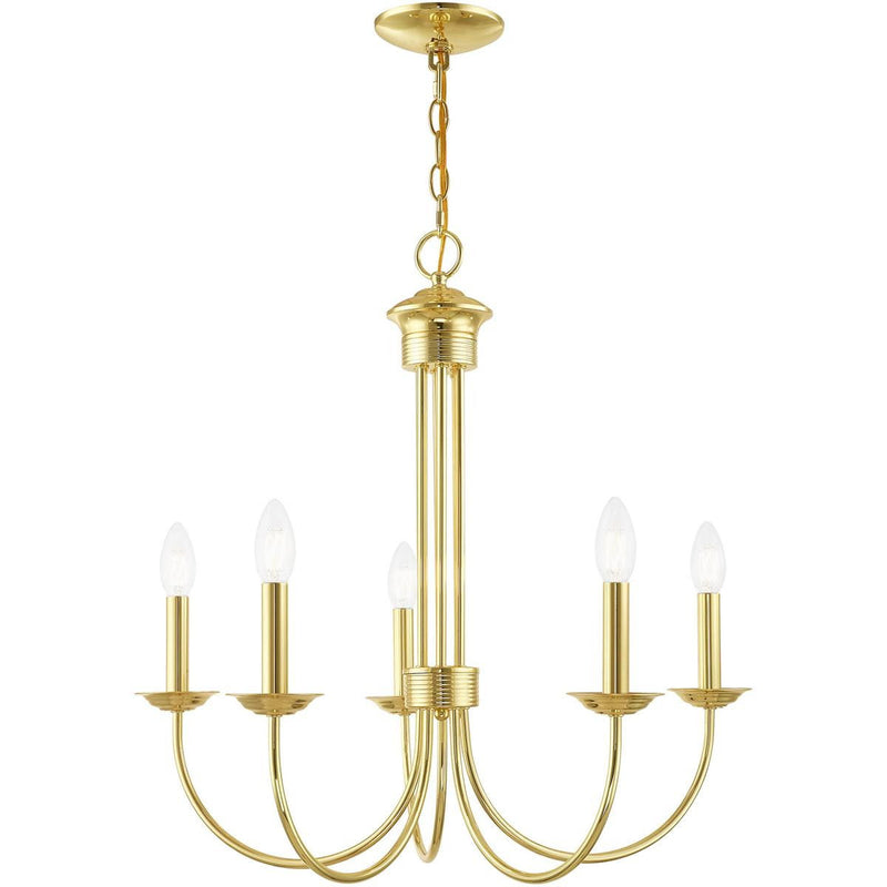 24" Five Light Dimmable Chandelier With Shades - Brass