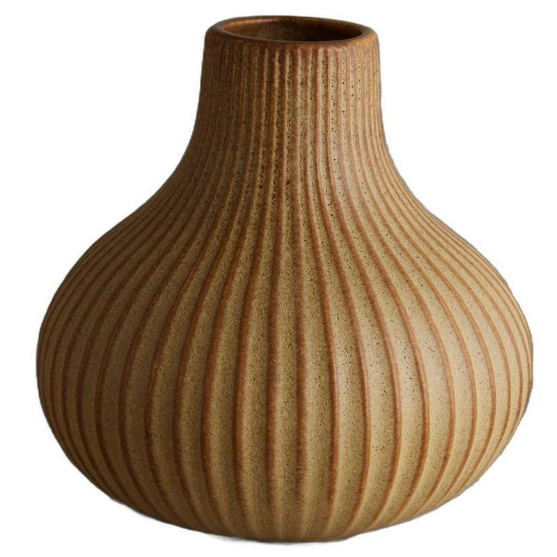 Ribbed Ceramic Tapered Table Vase - Sand