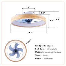 Load image into Gallery viewer, Ceiling Fans With Lights And Remote, 3000 - 6500K Dimmable Flush Mount LED Fan Light, 6 Speeds, Quiet DC Motor For Living Room - Matte White / Natural Wood
