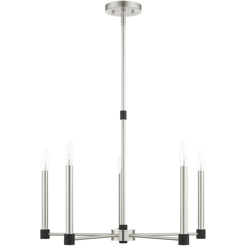 5-Light Dimmable Chandelier With Shades - Nickel / Pearl Silver