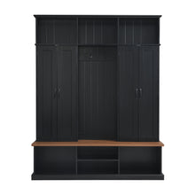 Load image into Gallery viewer, Entryway Hall Tree With Bench, 3 Top Cubbies &amp; Bottom Storage Space
