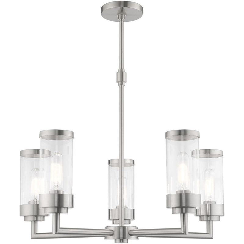 22'' Five Light Dimmable Chandelier With Shades - Nickel