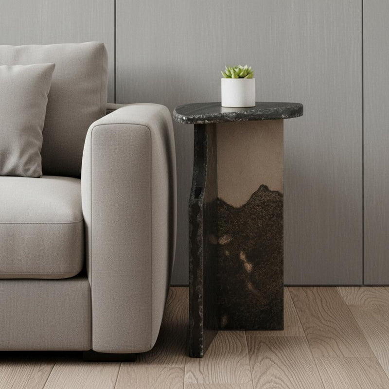24" Marble Pedestal End Table - Black