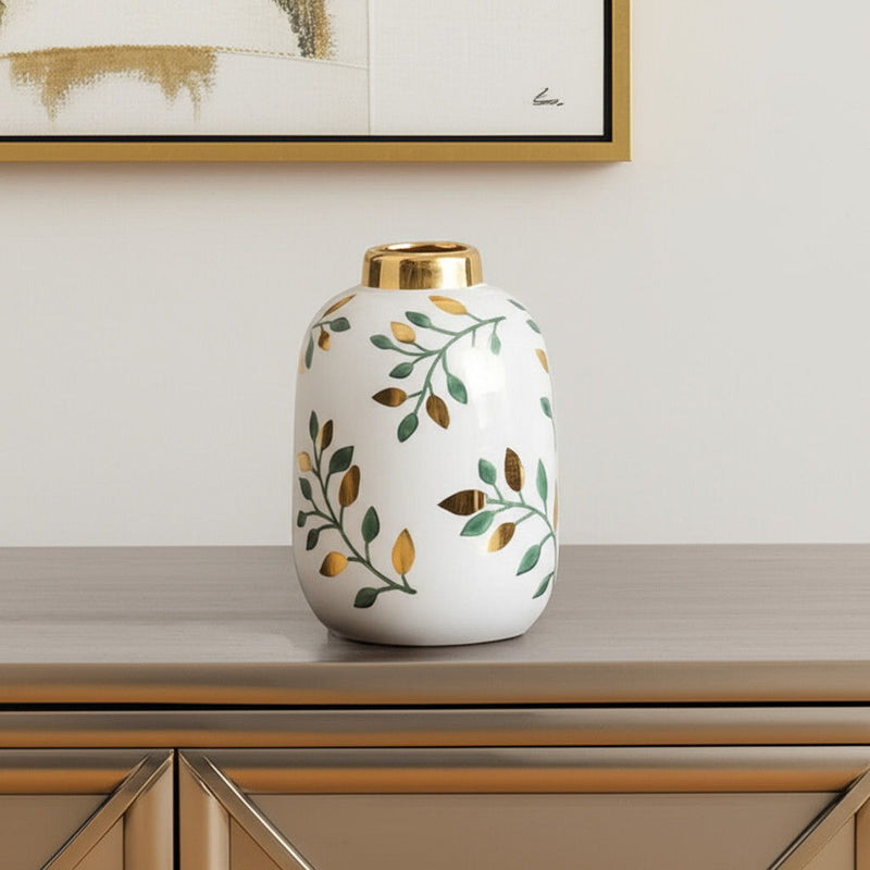 Leaf Round Table Vase - White / Green / White