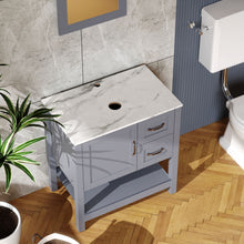 Load image into Gallery viewer, 30" Gray Bathroom Vanity And Sink Combo Marble Pattern Top With Mirror Faucet &amp; Drain - Gray
