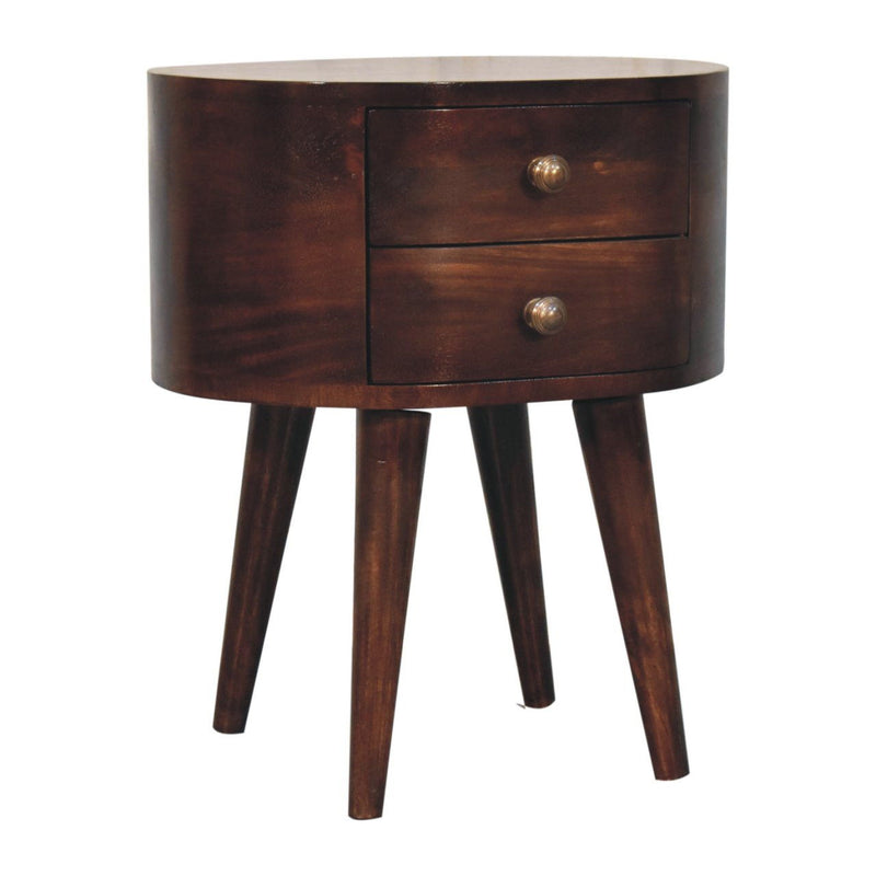 21" Modern Solid Wood Oval Two Drawer Nightstand - Walnut