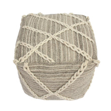 Load image into Gallery viewer, Modern Wool Rope Square Pouf Ottoman Floor Cushion - Gray / Ivory
