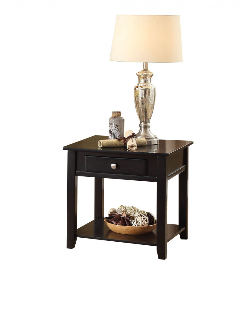 Manufactured Wood Square End Table With Drawer With Shelf - Black