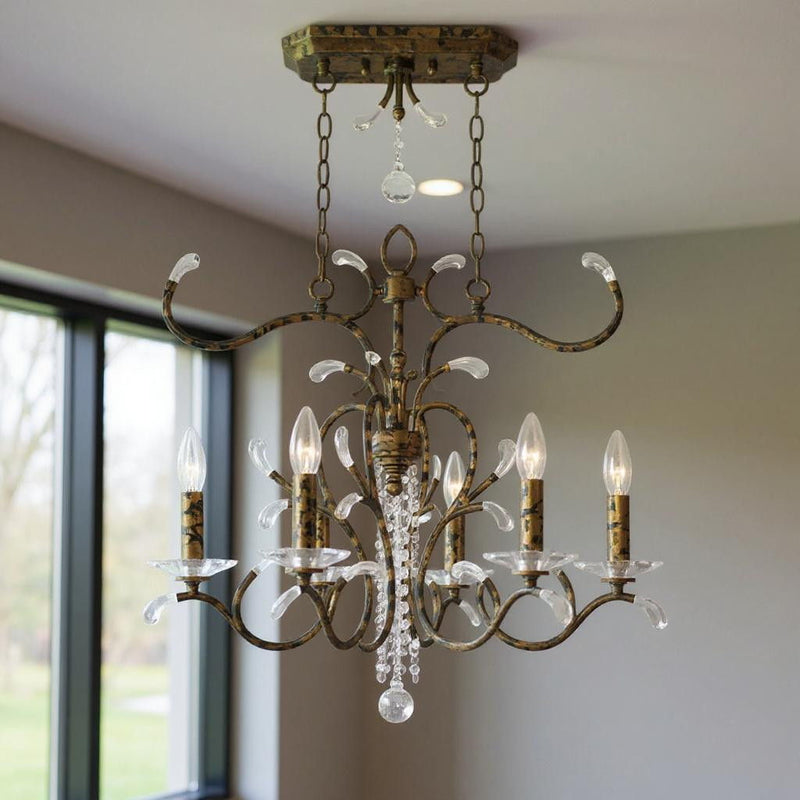 29" Eight Light Metal Dimmable Chandelier With Shades - Bronze / Clear