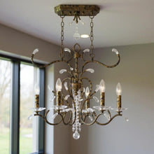 Load image into Gallery viewer, 29" Eight Light Metal Dimmable Chandelier With Shades - Bronze / Clear
