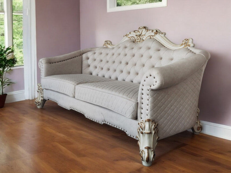 Velvet Sofa And Toss Pillows With Pearl Legs - Ivory