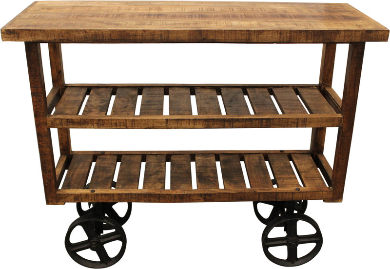 Solid Wood Distressed Wheel Console Table With Storage - Brown And Black