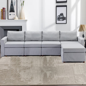 4 Seat Module Sectional Sofa Couch With 1 Ottoman,Seat Cushion and Back Cushion Removable and Washable,Light Grey