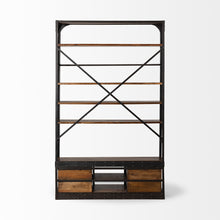 Load image into Gallery viewer, Four Tier Library Bookcase With Four Drawers - Black / Brown / Copper

