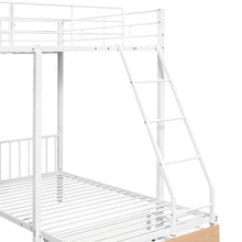 Load image into Gallery viewer, Full Over Twin &amp; Twin Bunk Bed, Metal Triple Bunk Bed with Drawers and Guardrails, White
