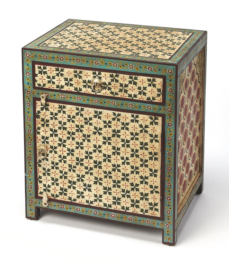 Standard Accent Cabinet With One Drawer - Brown And Green And Ivory