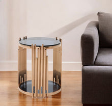Load image into Gallery viewer, Glass And Stainless Steel Round End Table With Shelf - Rosegold And Black
