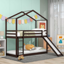 Load image into Gallery viewer, Twin Over Twin Bunk Bed with Roof, Slide and Ladder, Espresso
