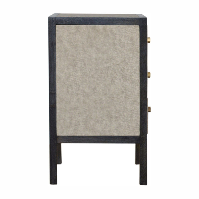 24" Solid Wood And Faux Sha Three Drawer Nightstand - Gray And Black