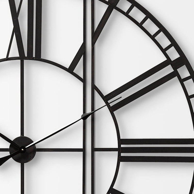 Round Square Industrial Style Wall Clock - Black