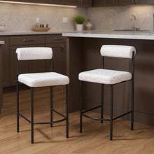 Load image into Gallery viewer, 26" Faux Shearling And Steel Low Back Counter Height Bar Chairs (Set of 2) - Ivory / Black

