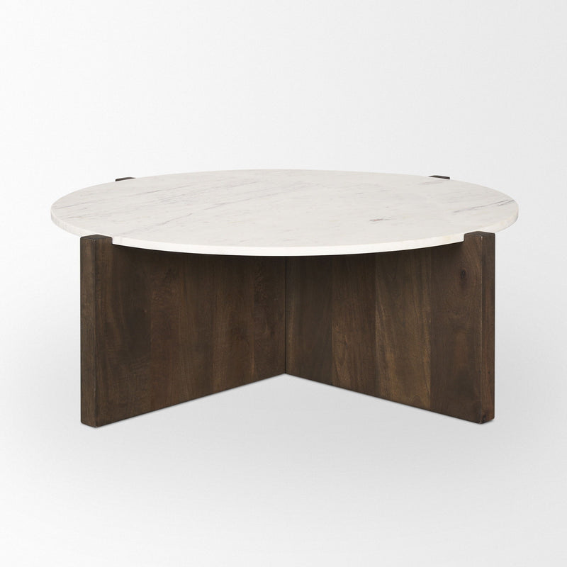 Round Coffee Table (727812) - White / Brown / Stone