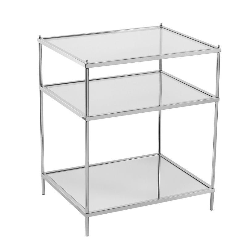 Mirrored Glass Iron End Table With Shelf - Silver