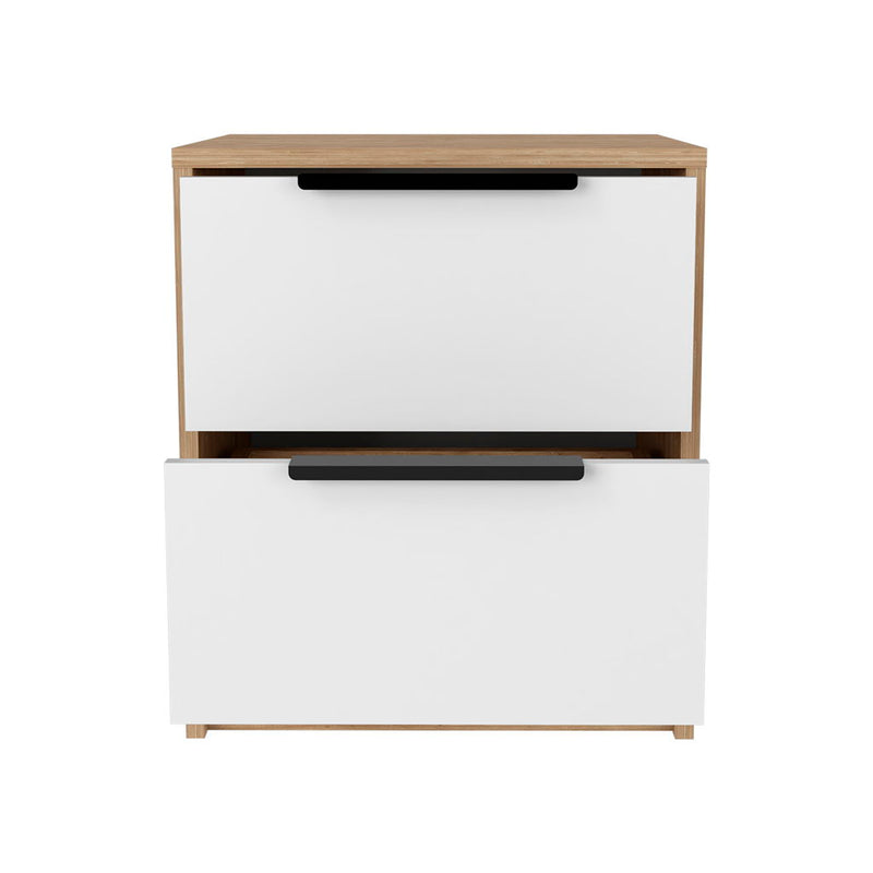 19" Two Drawer Faux Wood Nightstand - Light Brown / White