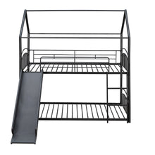 Load image into Gallery viewer, Twin Over Twin Metal Bunk Bed With Slide,Kids House Bed Black
