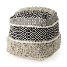 Load image into Gallery viewer, Cotton Geometric Pouf Ottoman - Black / Gray / White
