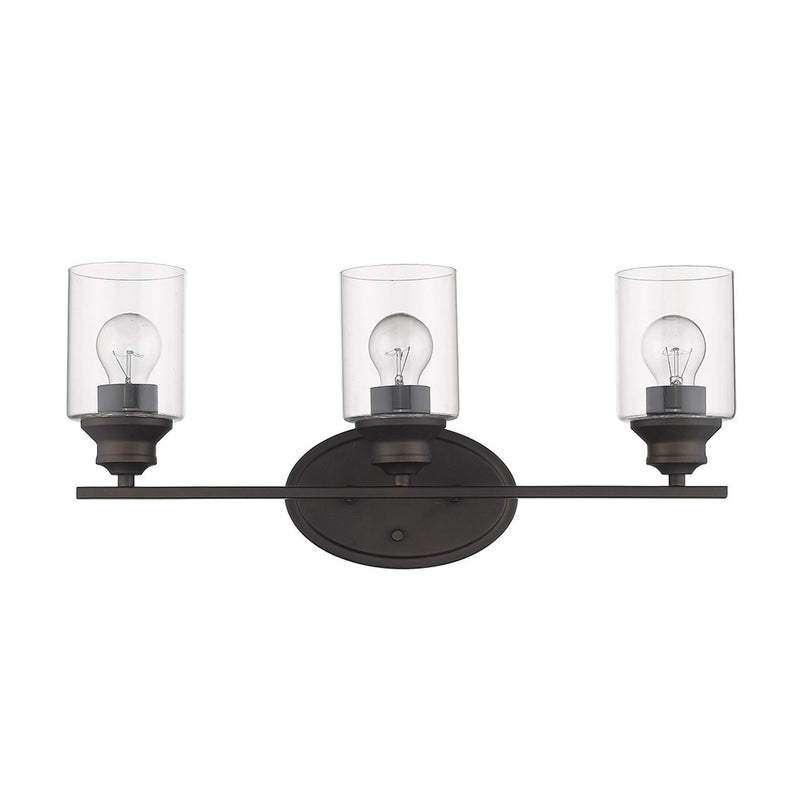 Three Light Wall Light With Clear Glass Shade - Bronze