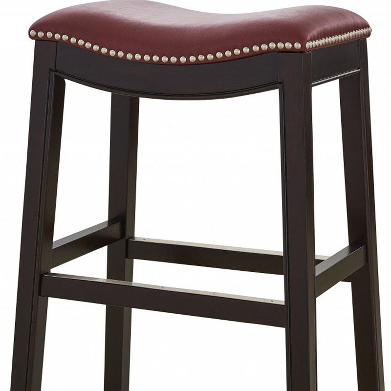 Solid Wood Backless Counter Height Bar Chair - Dark Red And Espresso