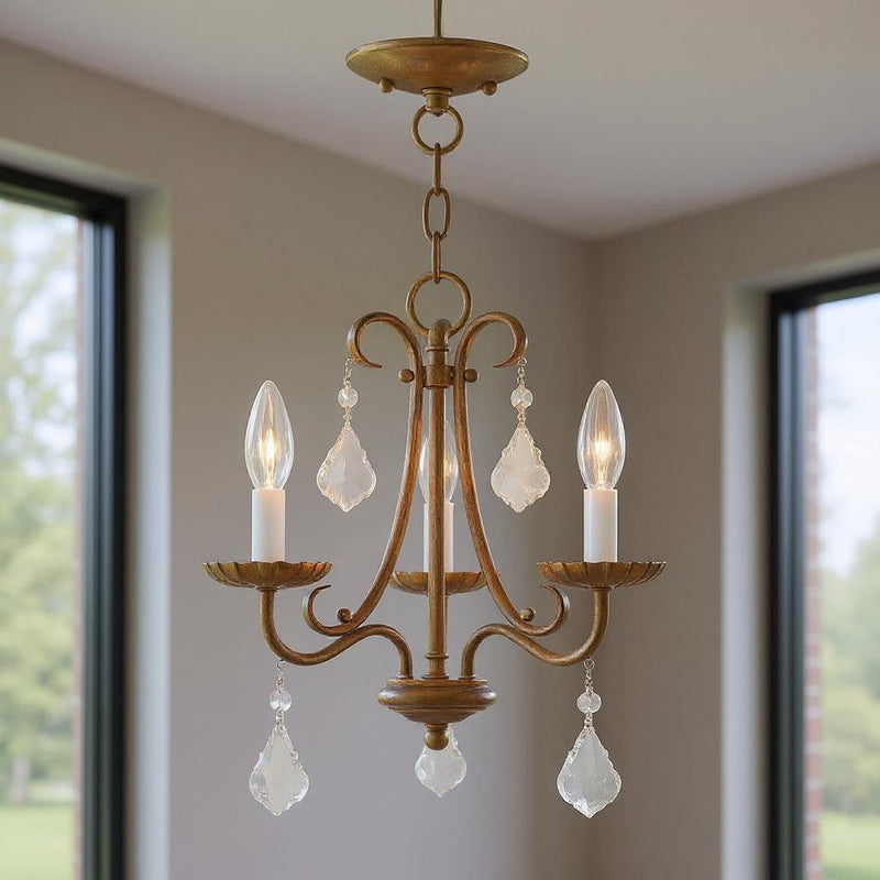 15" Three Light Dimmable Chandelier With Shades - Gold
