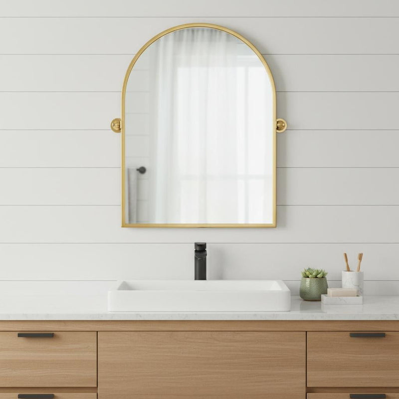 31" Metal Arch Framed Bathroom Vanity Mirror - Gold