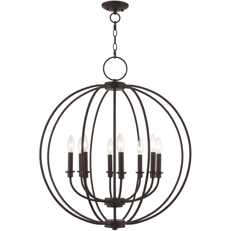 Eight Light Metal Dimmable Chandelier With Shades - Bronze