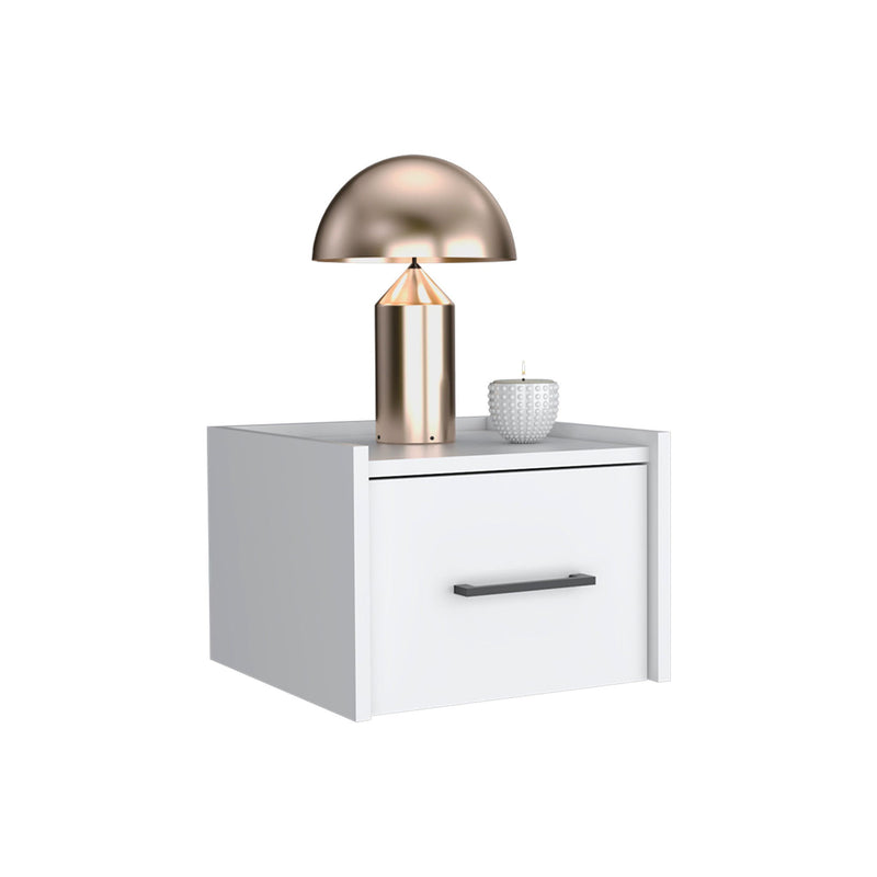 10" One Drawer Faux Wood Floating Nightstand - White