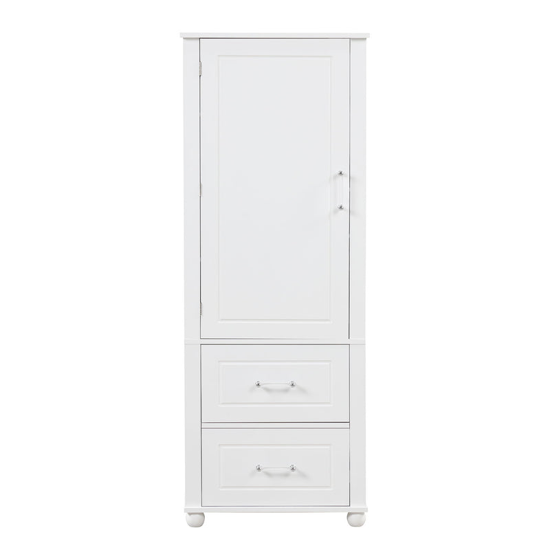 Tall Freestanding Bathroom Storage Cabinet With 2 Drawers And Adjustable Shelf
