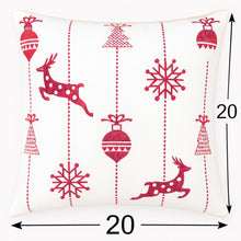 Load image into Gallery viewer, Christmas Throw Pillow With Embroidered Reindeer And Snowflakes - White
