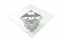 Load image into Gallery viewer, 59" Square Glass And Solid Wood Pedestal Base Dining Table - Gray
