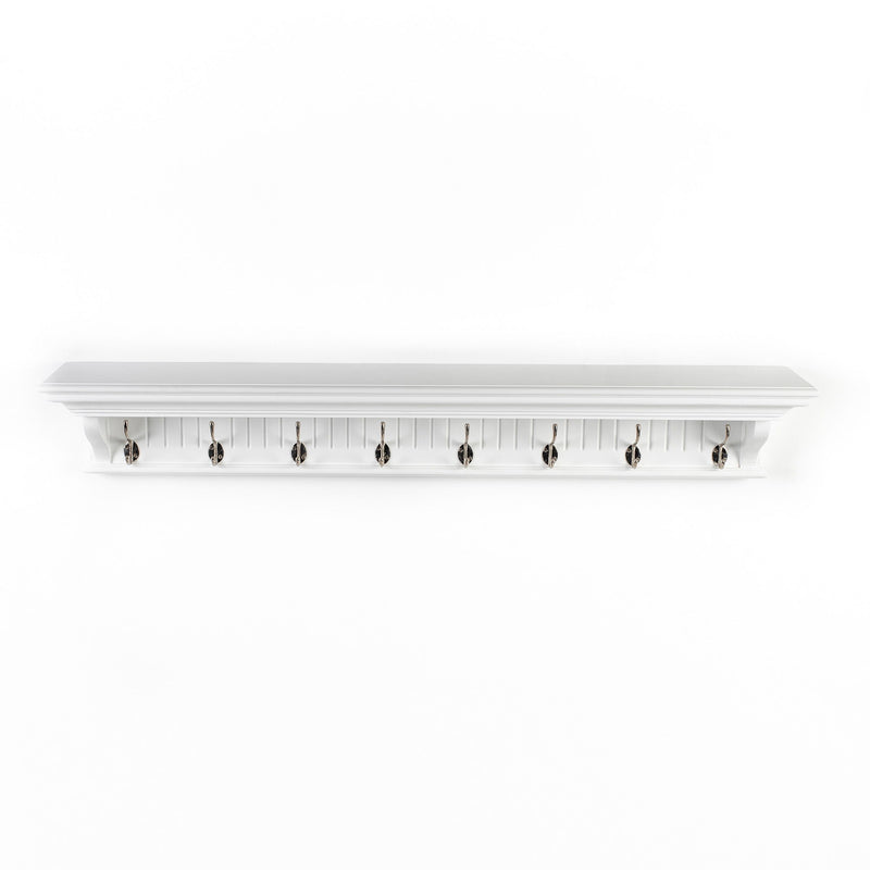 51" Solid Wood Eight Hook Wall Mount Coat Rack - White