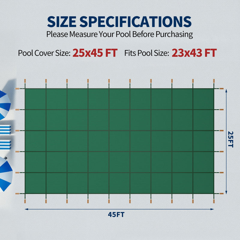 Swimming Pool Safety Cover For Rectangular Underground Pools - Green