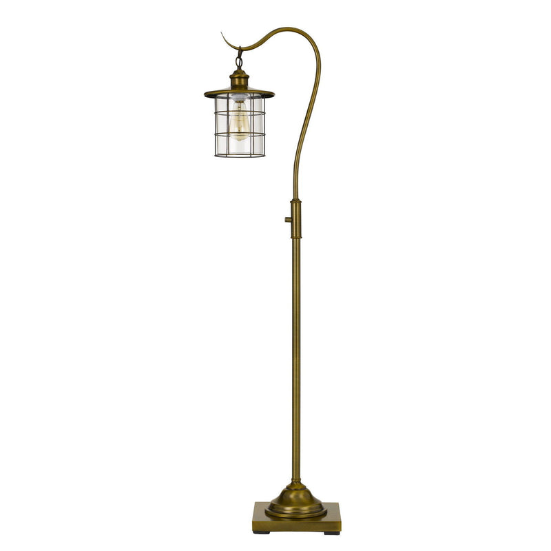 Traditional Shaped Floor Lamp With Bronze Transparent Glass Drum Shade - Brass