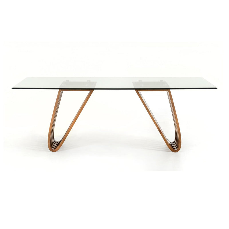 Clear And Glass And Solid Wood Double Pedestal Base Dining Table - Brown