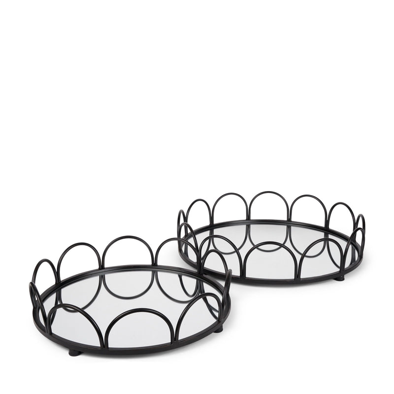 Metal Mirrored Glass Vanity Trays (Set of 2) - Black / Silver
