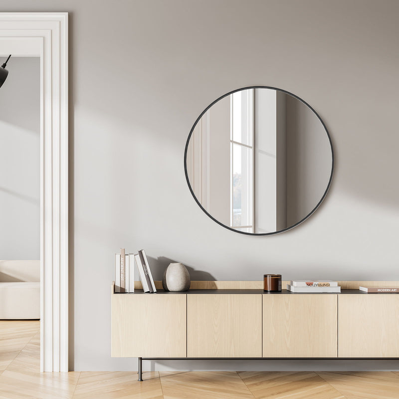 30" Aluminum Round Framed Accent Mirror - Black