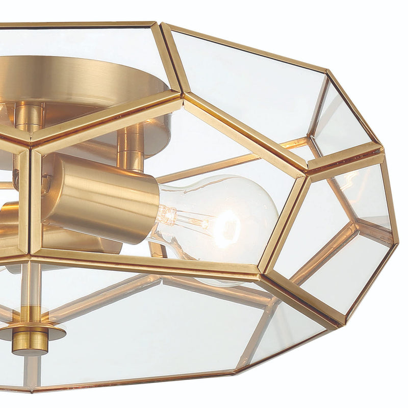 Unique Statement Three Light Metal Dimmable Flush Chandelier - Brass