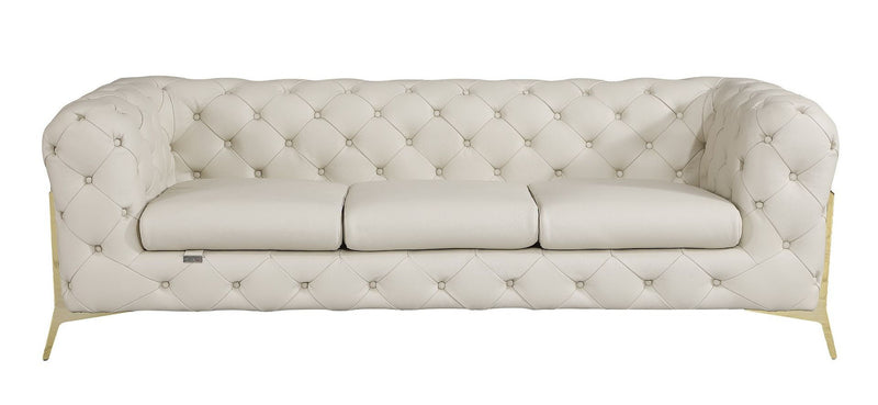 Italian Leather Chesterfield Sofa - Cream