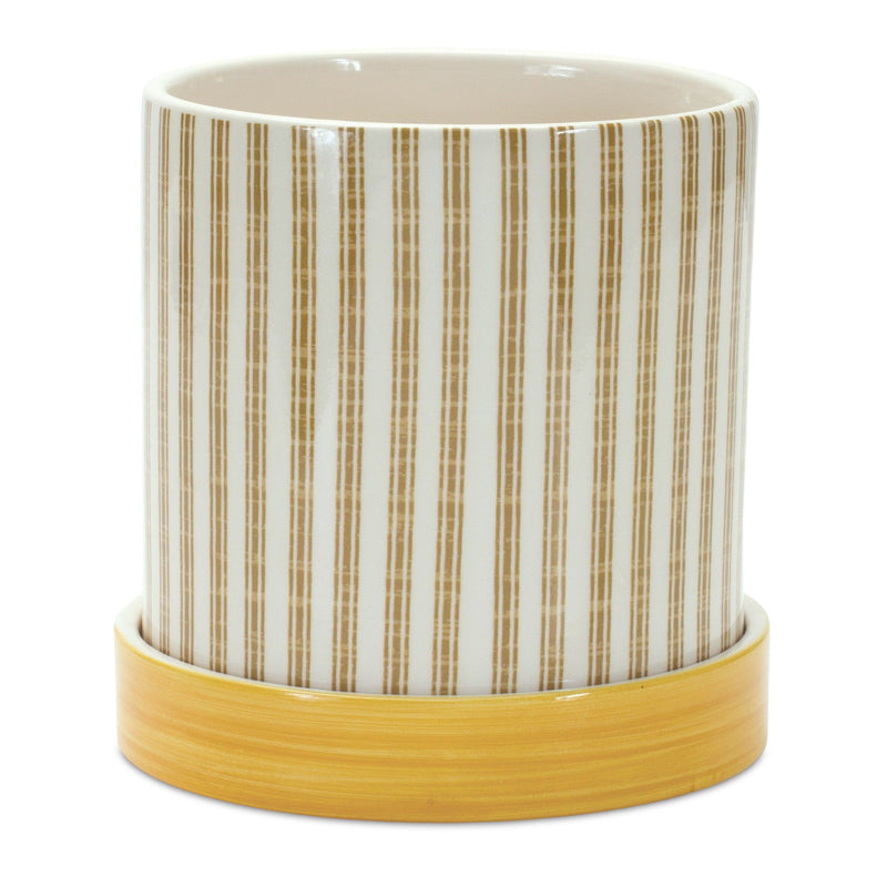 Striped Round Pot Planters (Set of 2) - Yellow / White